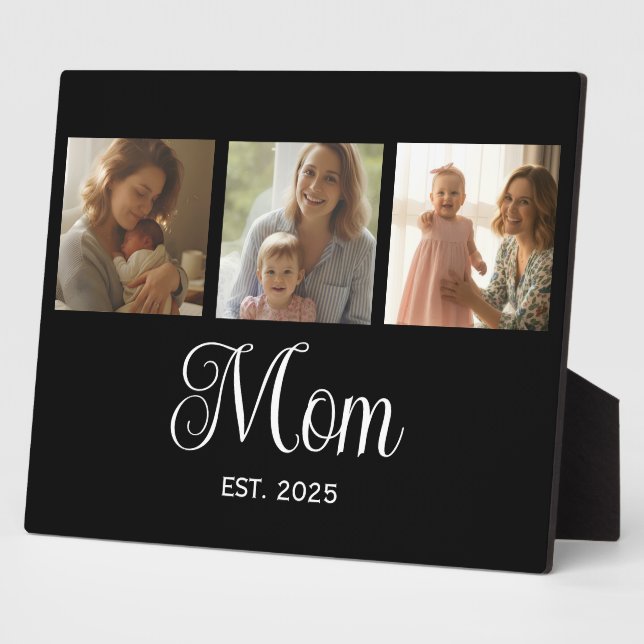 Mum Established Modern Script Black 3 Photo Plaque (Side)