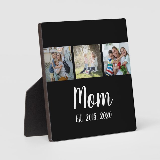 Mum Established Modern Script Black 3 Photo Plaque (Front)