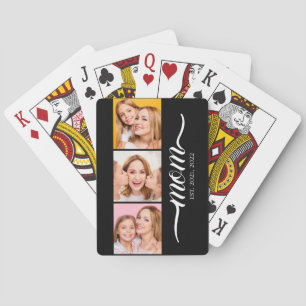 Mum Established Modern Script Black 3 Photo Playing Cards