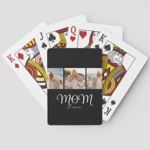 Mum Established Modern Script Black 3 Photo Playing Cards