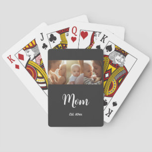 Mum Established Modern Script Black 3 Photo Playing Cards