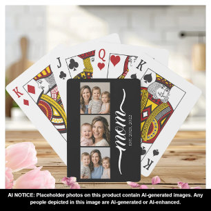 Mum Established Modern Script Black 3 Photo Playing Cards