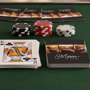 Mum Established Modern Script Black 3 Photo Playing Cards