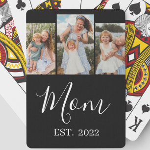 Mum Established Modern Script Black 3 Photo Playing Cards