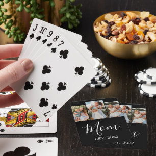 Mum Established Modern Script Black 3 Photo Playing Cards