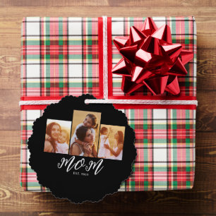 Mum Established Modern Script Black 3 Photo Tree Decoration Card