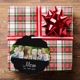 Mum Established Modern Script Black 3 Photo  Tree Decoration Card
