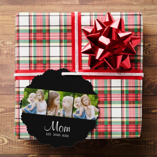 Mum Established Modern Script Black 3 Photo  Tree Decoration Card (Insitu (Gift))