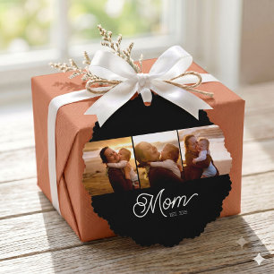 Mum Established Modern Script Black 3 Photo Tree Decoration Card