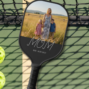 Mum Established Modern Script Black Photo Pickleball Paddle