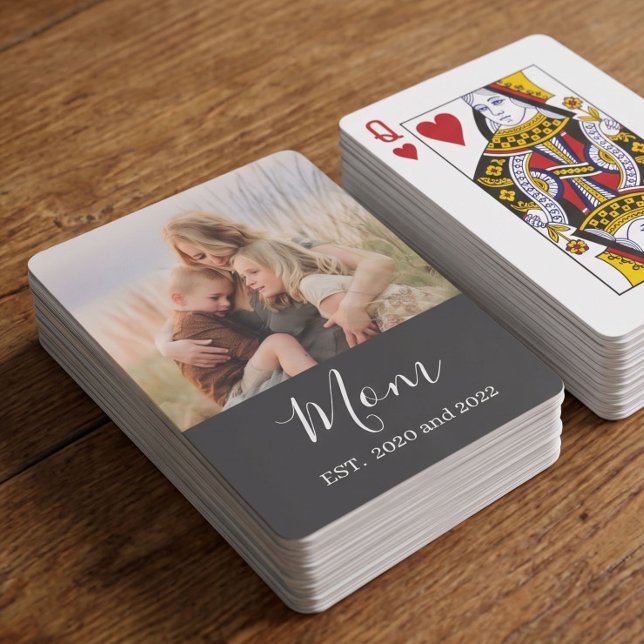 Mum Established Modern Script Black Photo Playing Cards (Creator Uploaded)