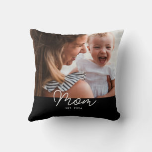 Mum Established Modern Script Photo Cushion