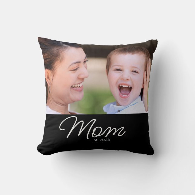 Mum Established Modern Script Photo Cushion (Front)