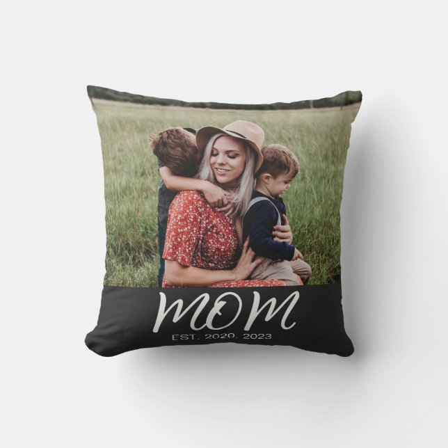 Mum Established Modern Script Photo Cushion (Front)
