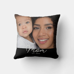 Mum Established Modern Script Photo Cushion