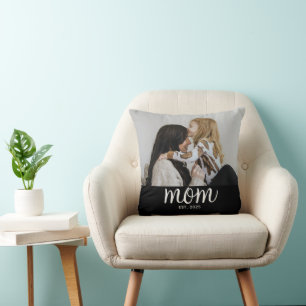 Mum Established Modern Script Photo Cushion