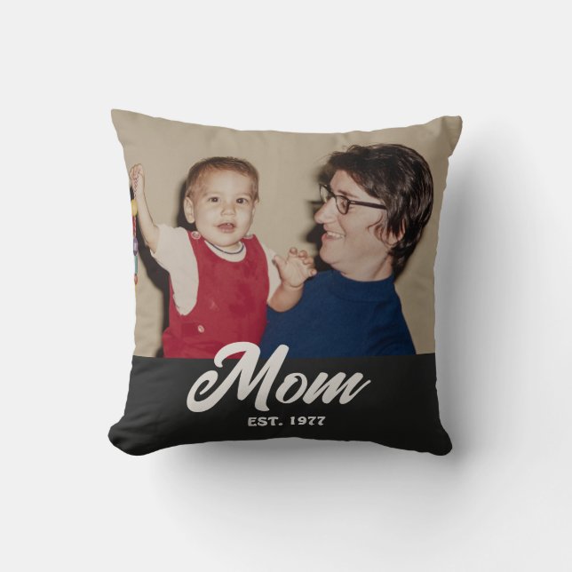 Mum Established Modern Script Photo Cushion (Front)