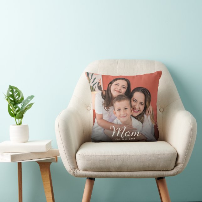 Mum Established Modern Script Photo Cushion (Chair)