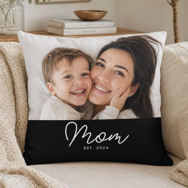 Mum Established Modern Script Photo Cushion (Creator Uploaded)
