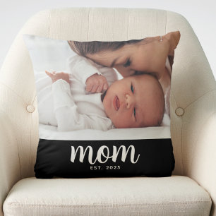 Mum Established Modern Script Photo Cushion