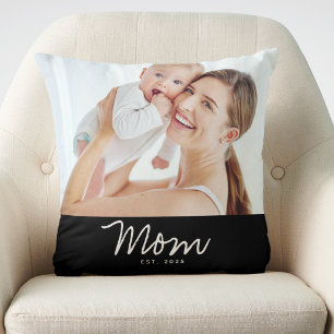 Mum Established Modern Script Photo Cushion