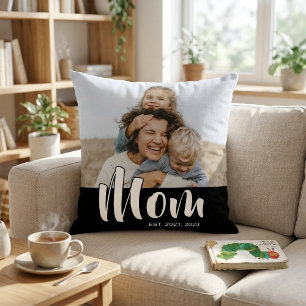 Mum Established Modern Script Photo Cushion