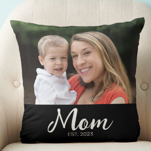 Mum Established Modern Script Photo Cushion