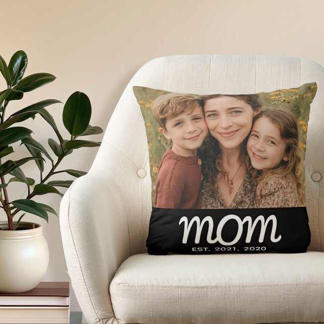Mum Established Modern Script Photo Cushion (Creator Uploaded)