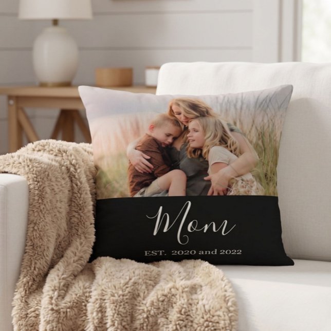 Mum Established Modern Script Photo Cushion (Creator Uploaded)