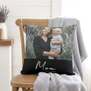Mum Established Modern Script Photo Cushion