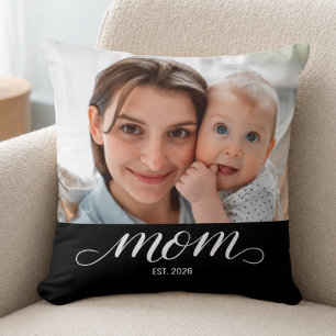 Mum Established Modern Script Photo Cushion