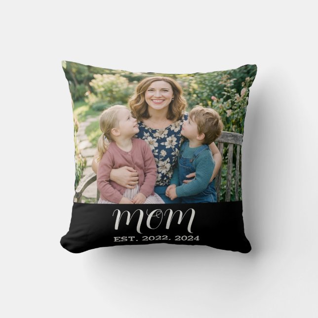 Mum Established Modern Script Photo Cushion (Front)