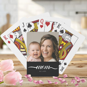 Mum Established Modern Script Photo Custom Playing Cards