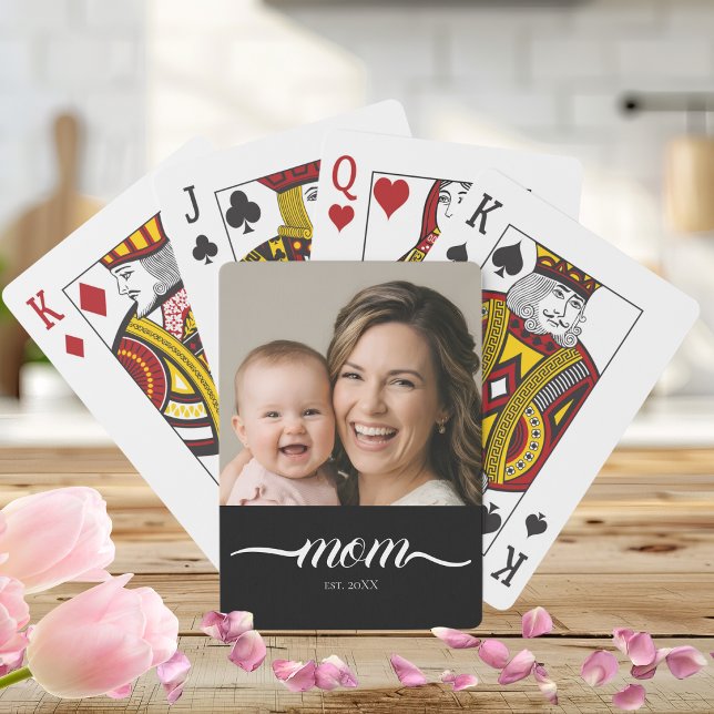 Mum Established Modern Script Photo Custom Playing Cards (Creator Uploaded)