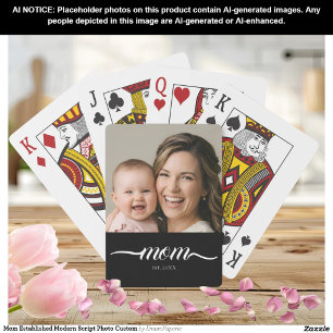 Mum Established Modern Script Photo Custom Playing Cards