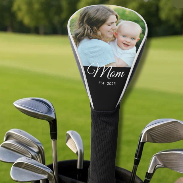 Mum Established Modern Script Photo  Golf Head Cover (Creator Uploaded)