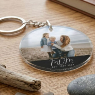 Mum Established Modern Script Photo Keepsake Gift Key Ring