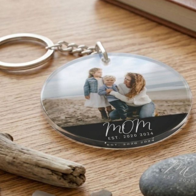 Mum Established Modern Script Photo Keepsake Gift Key Ring (Creator Uploaded)