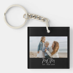 Mum Established Modern Script Photo Key Ring