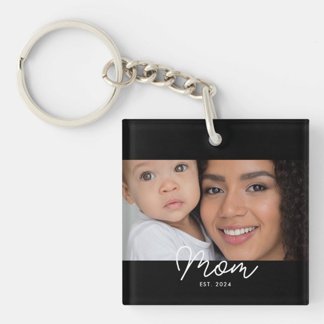 Mum Established Modern Script Photo Key Ring (Front)