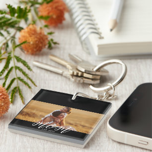Mum Established Modern Script Photo Key Ring