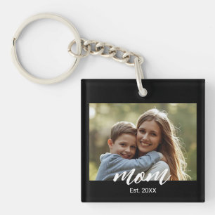 Mum Established Modern Script Photo Key Ring
