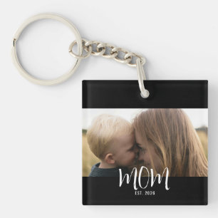 Mum Established Modern Script Photo Key Ring