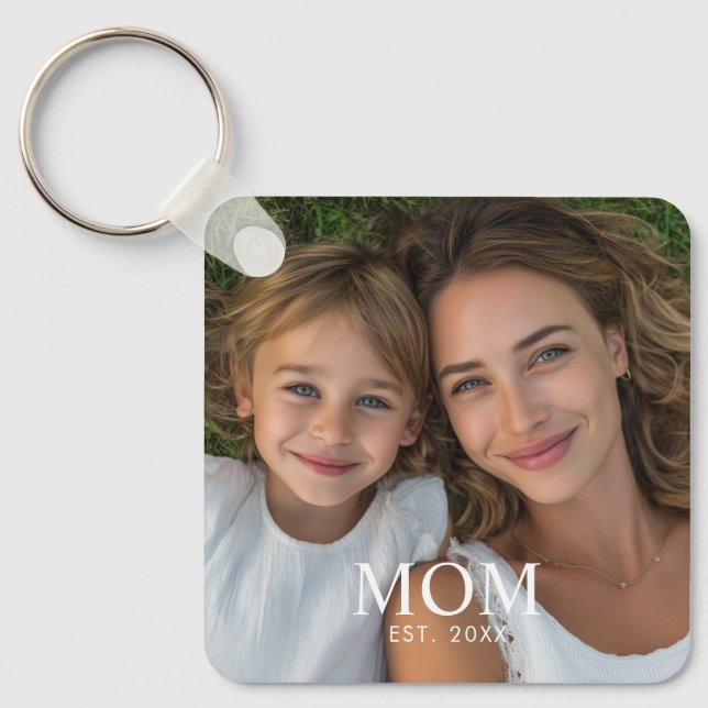 Mum Established Modern Script Photo  Key Ring (Front)