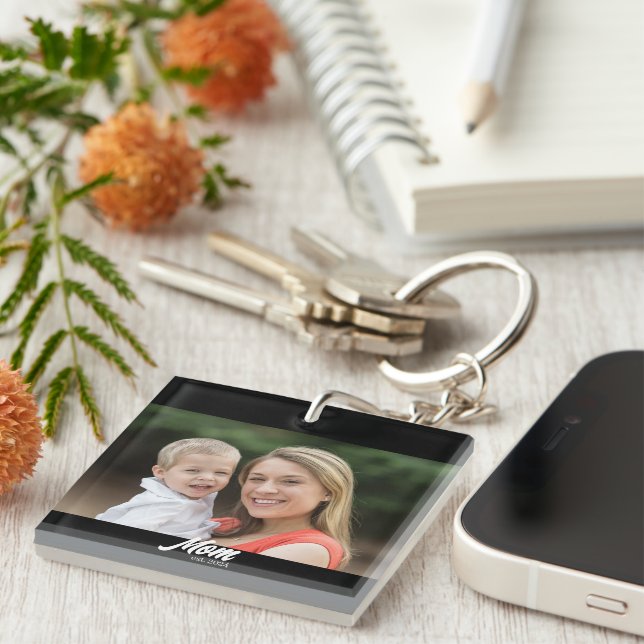 Mum Established Modern Script Photo Key Ring (Front Right)