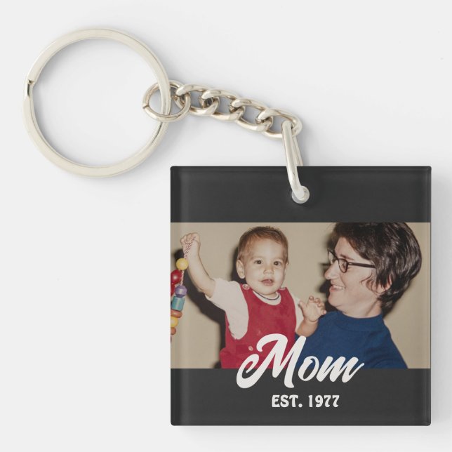 Mum Established Modern Script Photo Key Ring (Front)
