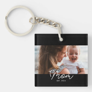 Mum Established Modern Script Photo Key Ring