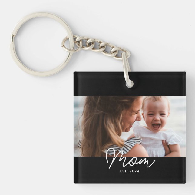 Mum Established Modern Script Photo Key Ring (Front)