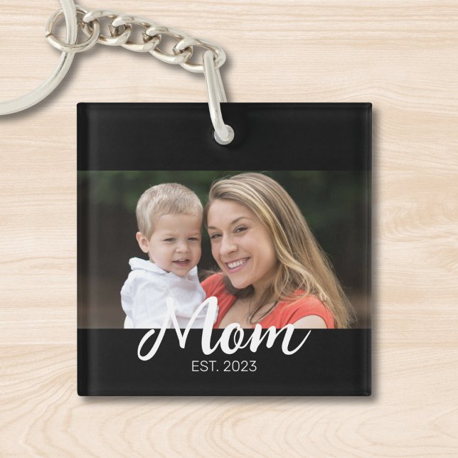 Mum Established Modern Script Photo Key Ring (Creator Uploaded)