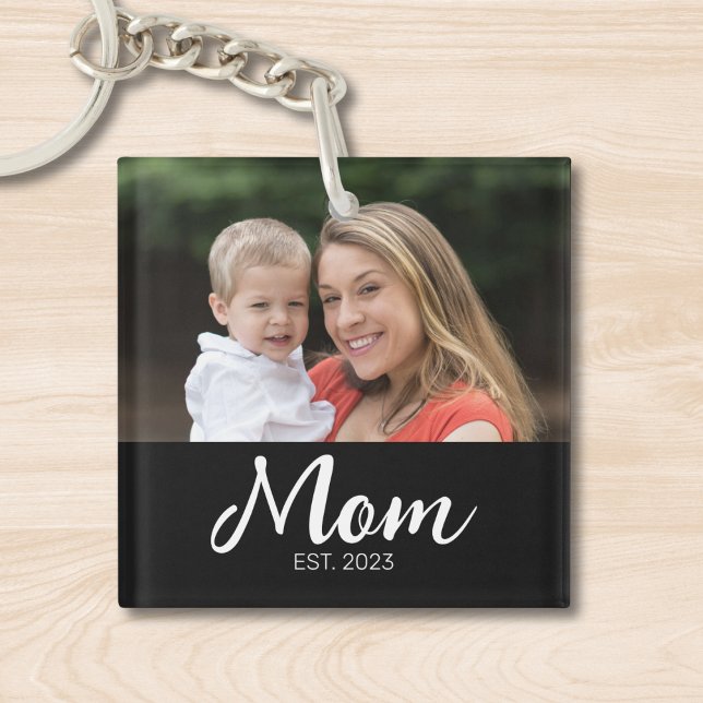 Mum Established Modern Script Photo Key Ring (Creator Uploaded)
